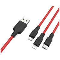 USB kabel, 3in1, microUSB, type C, Lightning, 1.2 met., 2 A, hoco, X21